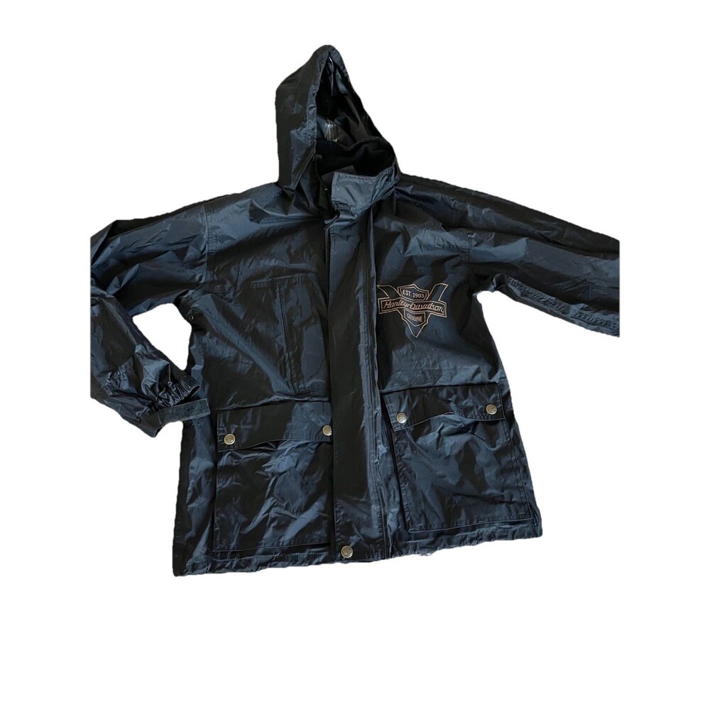 Harley Davidson Jacket Mens M Black Zip Motorcycle Windbreaker Rain Coat (read)